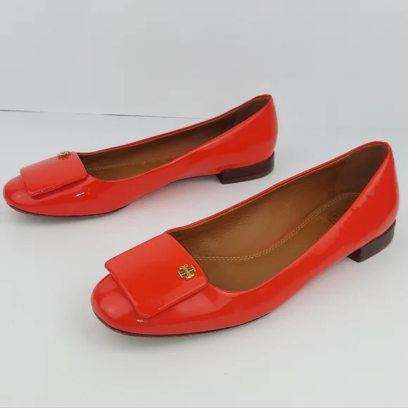 Tory Burch Yardley Poppy Red Orange Flats 8 - Picture 4 of 12